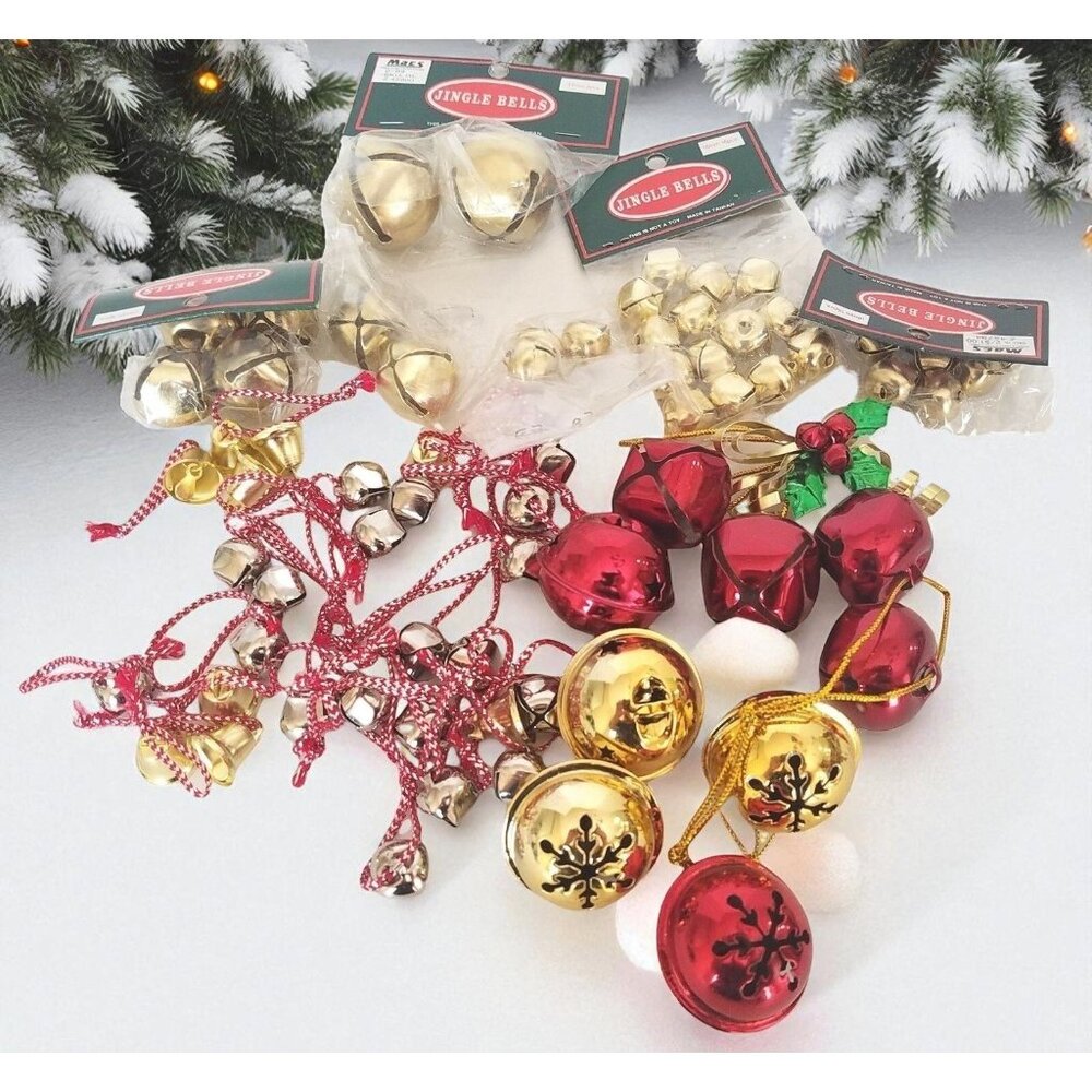 Assorted Jingle Bells for Christmas Crafting Red Gold Christmas Various Sizes